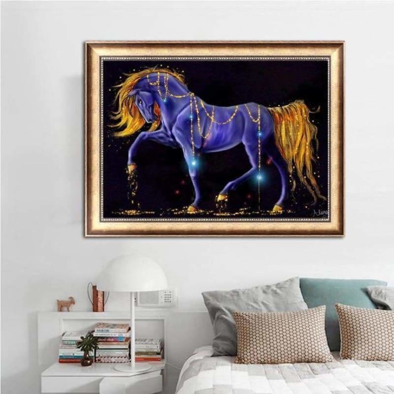 Full Drill - 5D Diamond Painting Kits Fantasy Blue and Gold Walking Ho ...