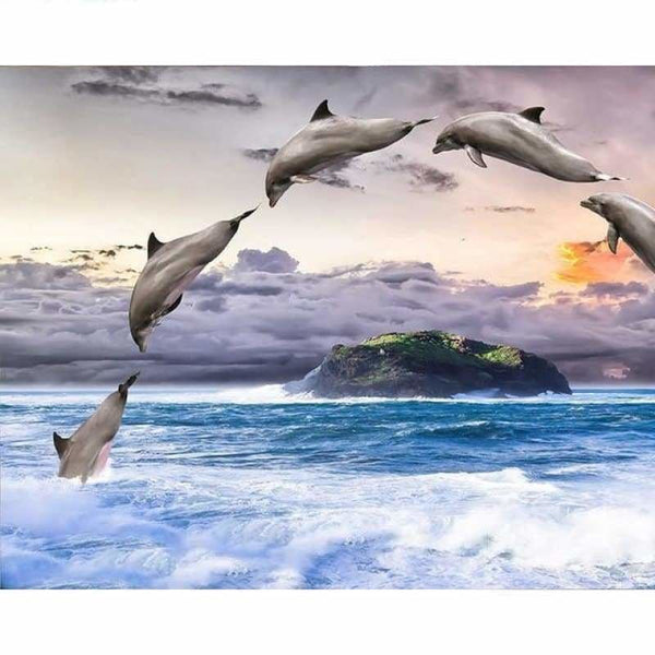 Full Drill - 5D DIY Diamond Painting Kits Dream Leaping Dolphins - NEEDLEWORK KITS