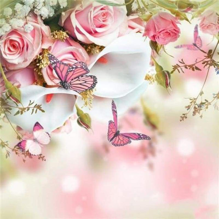 Dream Pink Flowers Butterfly Full Drill - 5D Diy Diamond Painting Kits VM7902 - NEEDLEWORK KITS
