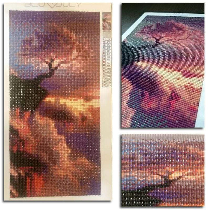 2019 Hot Sale Pink Trees On Top Of The Mountain Diamond Cross Stitch Kits VM1053 - NEEDLEWORK KITS