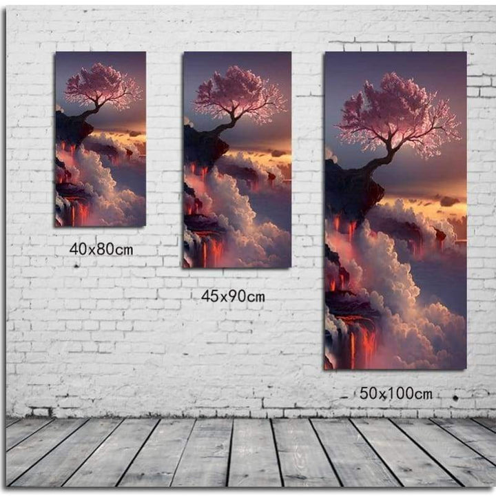 2019 Hot Sale Pink Trees On Top Of The Mountain Diamond Cross Stitch Kits VM1053 - NEEDLEWORK KITS