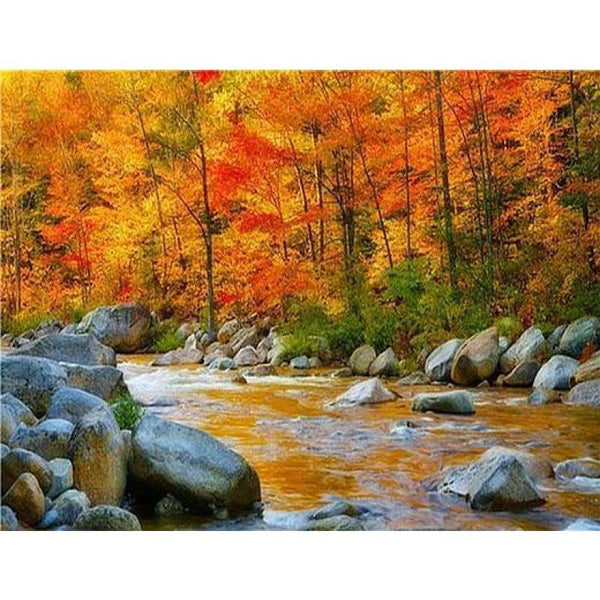 Landscape Autumn Forest Creek Diy Crystal Diamond Painting Kits VM20030 - NEEDLEWORK KITS