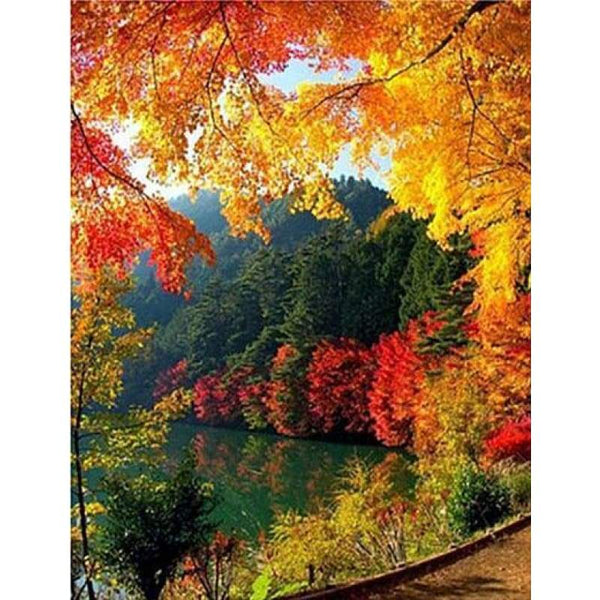 Landscape Autumn Mountain Lake Picture Diy Full Drill - 5D Crystal Diamond Painting Kits VM95027 - NEEDLEWORK KITS