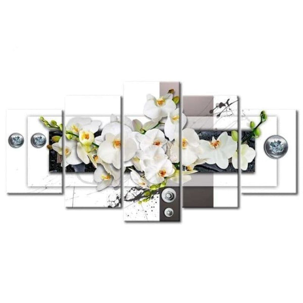 Large Size Multi Panel White Flower Full Drill - 5D Diy Diamond Painting Kits VM7916 - NEEDLEWORK KITS
