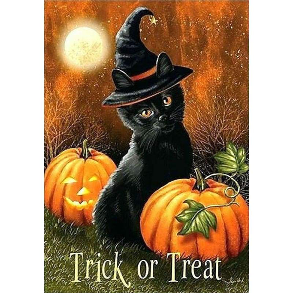 2019 New Hot Sale Halloween Magic Hat Cat And Pumpkin 5d Diamond Diy Paint VM01302 - NEEDLEWORK KITS