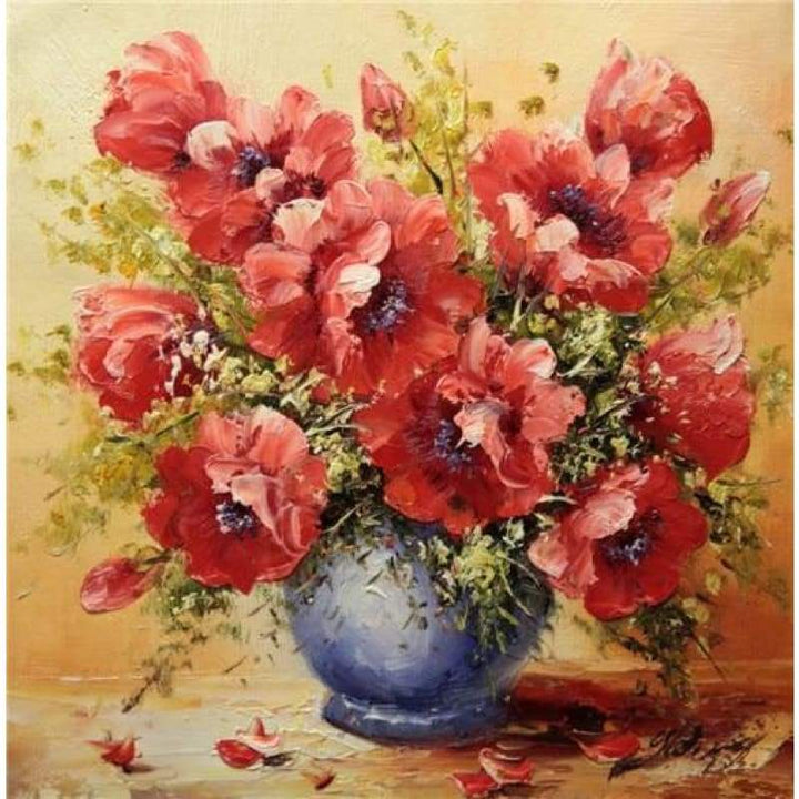 Oil Painting Style Beautiful Red Flower Full Drill - 5D Diy Diamond Painting & Decorating VM1980 - NEEDLEWORK KITS