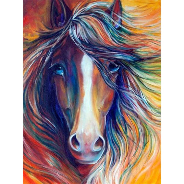 Oil Painting Style Colorful Horse Close Up Full Drill - 5D Diamond Painting Kits VM1046 - NEEDLEWORK KITS