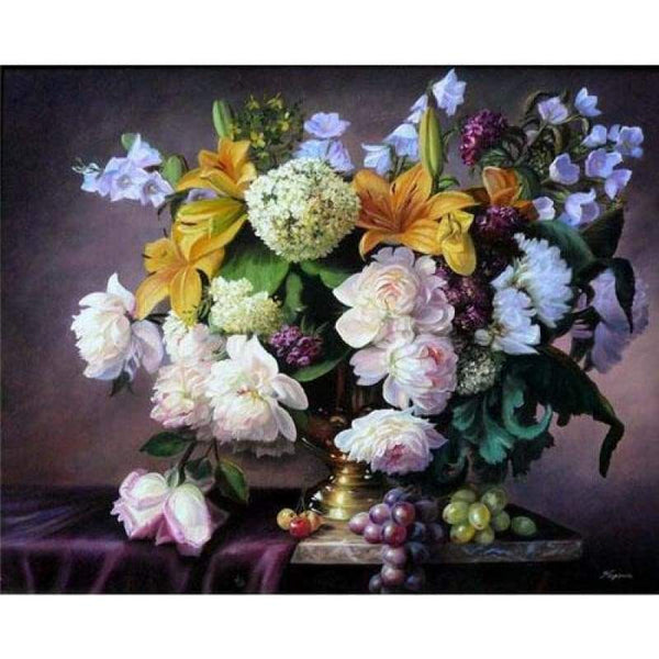 Oil Painting Style Flowers Full Drill - 5D Diy Square Diamond Painting Kits VM9438 - NEEDLEWORK KITS