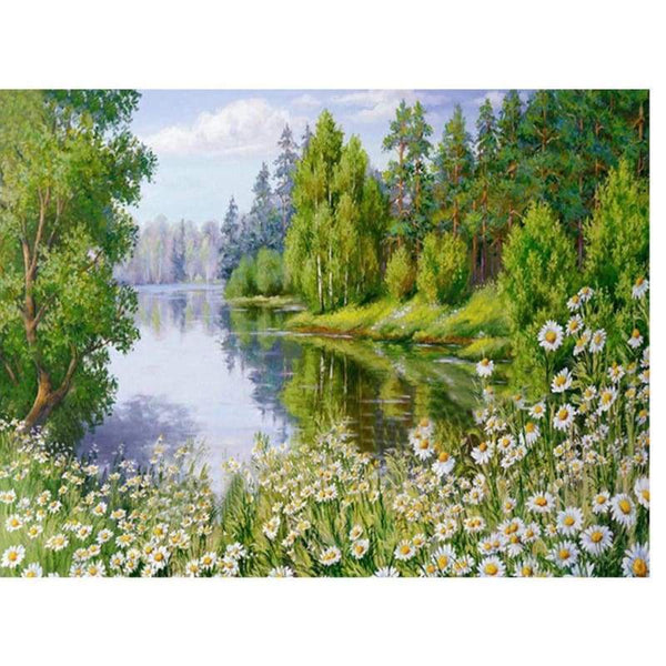 Oil Painting Style Forest Lake Landscape Full Drill - 5D Diy Diamond Canvas Painting VM1155 - NEEDLEWORK KITS