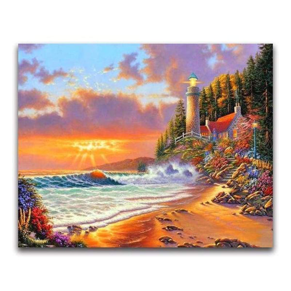 Oil Painting Style Landscape Lighthouse Full Drill - 5D Diy Diamond Painting Kits VM20229 - NEEDLEWORK KITS