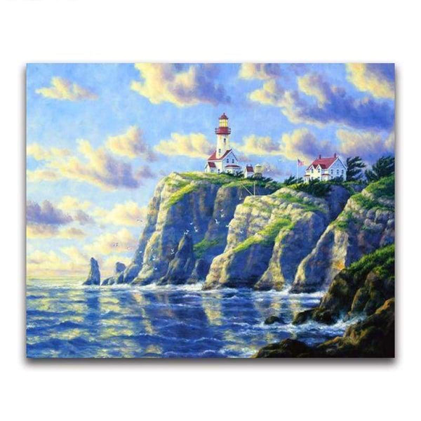 Oil Painting Style Lighthouse Pattern Full Drill - 5D Diy Diamond Painting Kits VM20228 - NEEDLEWORK KITS