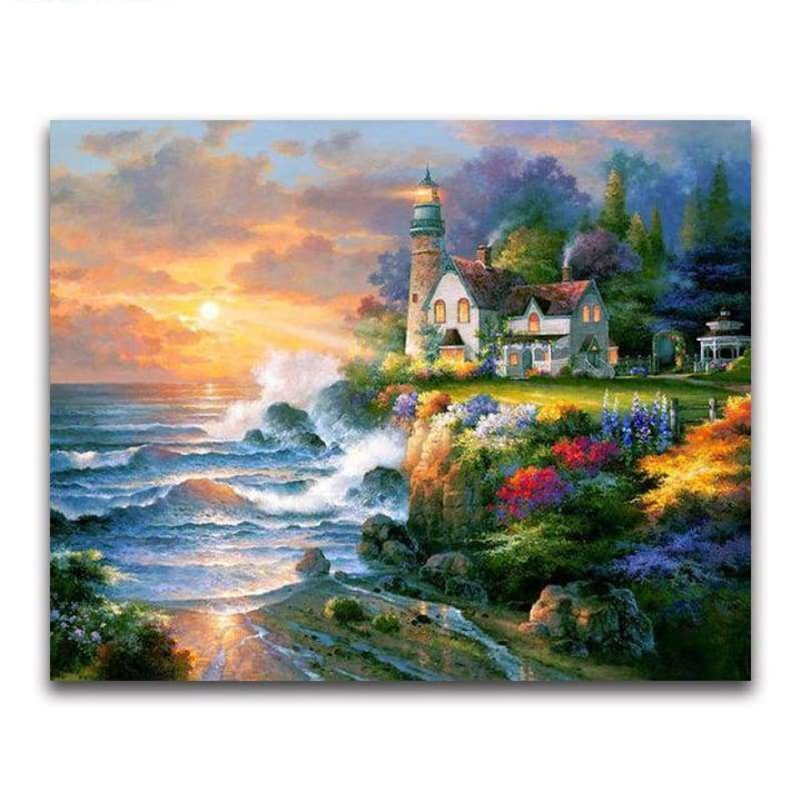 Oil Painting Style Lighthouse Pattern Diy Full Drill - 5D Diamond Painting Kits VM20215 - NEEDLEWORK KITS