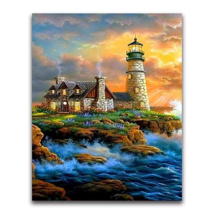 Oil Painting Style Lighthouse Wall Decor Diy Full Drill - 5D Diamond Painting Kits VM20210 - NEEDLEWORK KITS