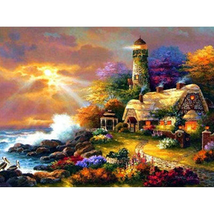 Oil Painting Style Mosaic Cross Stitch Lighthouse Full Drill - 5D Diy Diamond Painting Kits VM8372 - NEEDLEWORK KITS