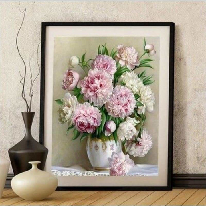 Oil Painting Style Pink Flower Full Drill - 5D DIY Rhinestone Cross Stitch Kits VM8232 - NEEDLEWORK KITS