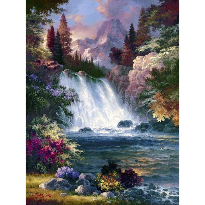 Oil Painting Style Waterfall Picture Diy Full Drill - 5D Crystal Diamond Painting Kits VM20064 - NEEDLEWORK KITS