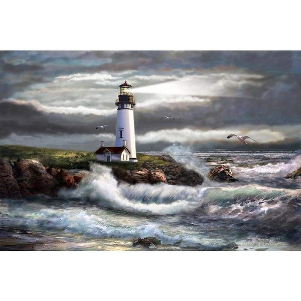 Oil Painting Style Waves And Lighthouse Full Drill - 5D Diy Rhinestone Cross Stitch VM1369 - NEEDLEWORK KITS