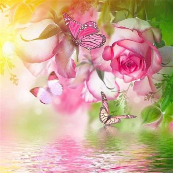 Pink Flowers Butterfly Full Drill - 5D Diy Diamond Painting Kits VM7900 - NEEDLEWORK KITS