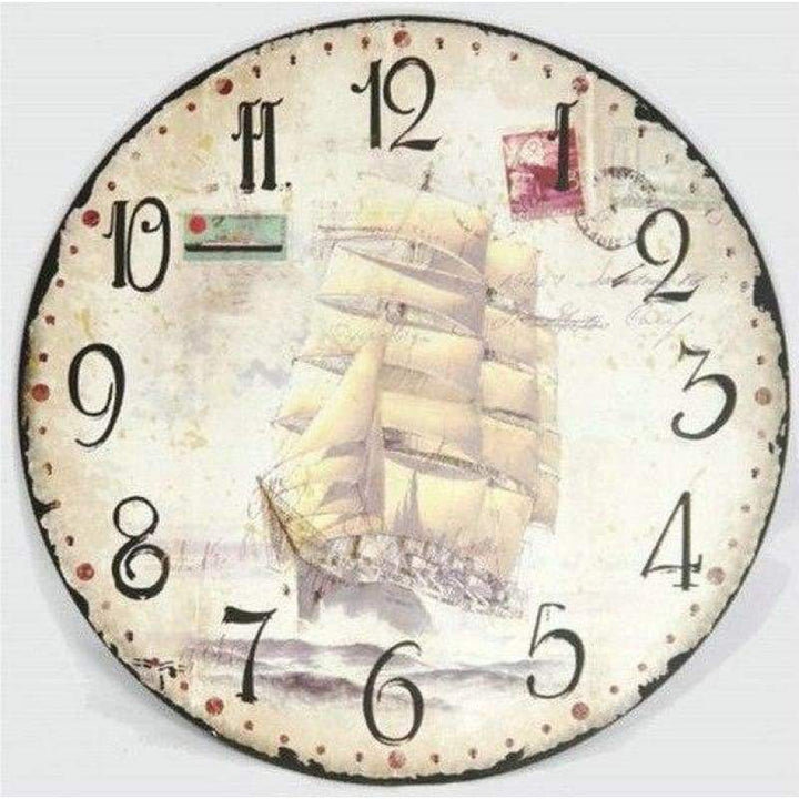 Retro Sailing Clock Full Drill - 5D DIY Embroidery  Diamond Painting Kits NB0158 - NEEDLEWORK KITS