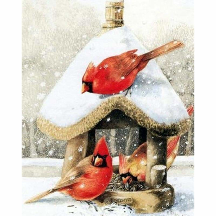 Full Drill - 5D DIY Diamond Painting Kits Winter Snow Bird Family House - NEEDLEWORK KITS