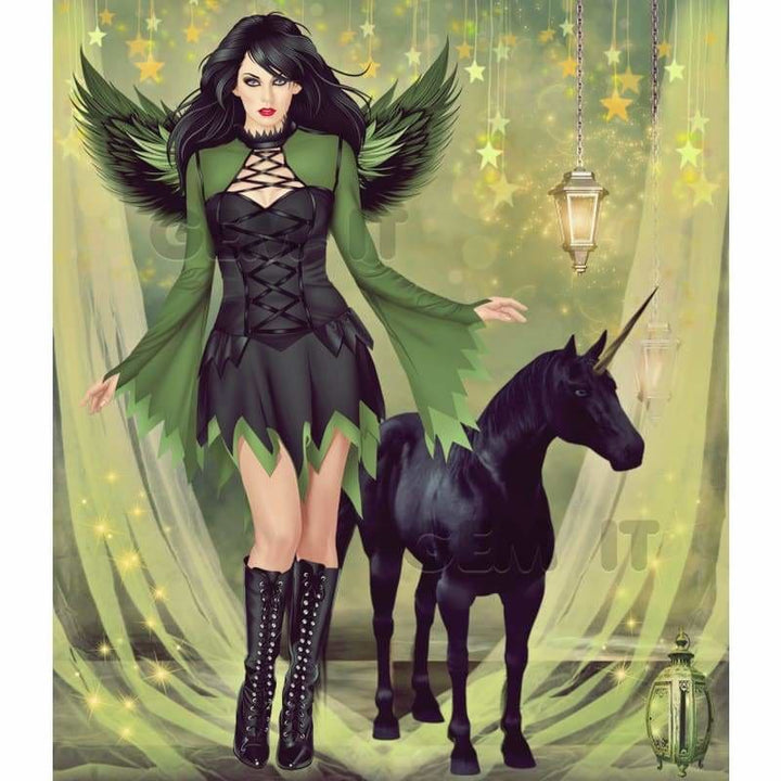 Black Angel with Black Unicorn  Full Drill Diamond Painting - - NEEDLEWORK KITS