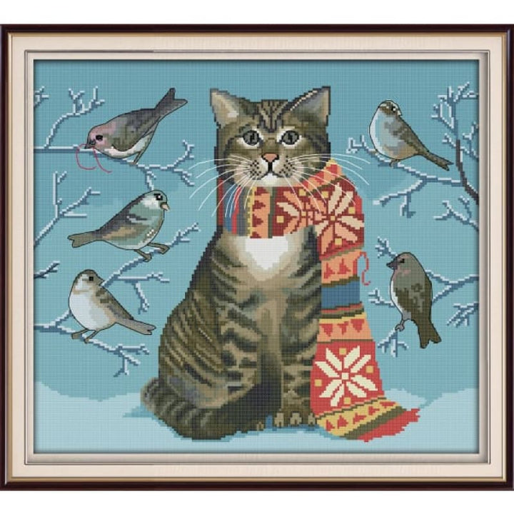 A cat and birds