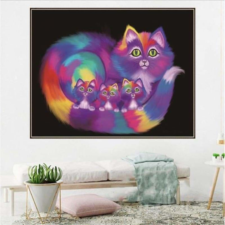 Full Drill - 5D DIY Diamond Painting Kits Dream Colorful Chromatic Cats Family - NEEDLEWORK KITS