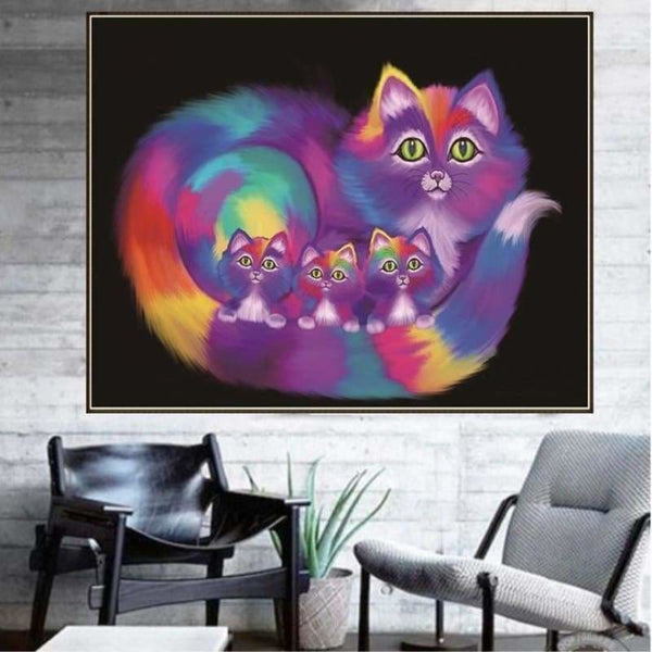 Full Drill - 5D DIY Diamond Painting Kits Dream Colorful Chromatic Cats Family - NEEDLEWORK KITS