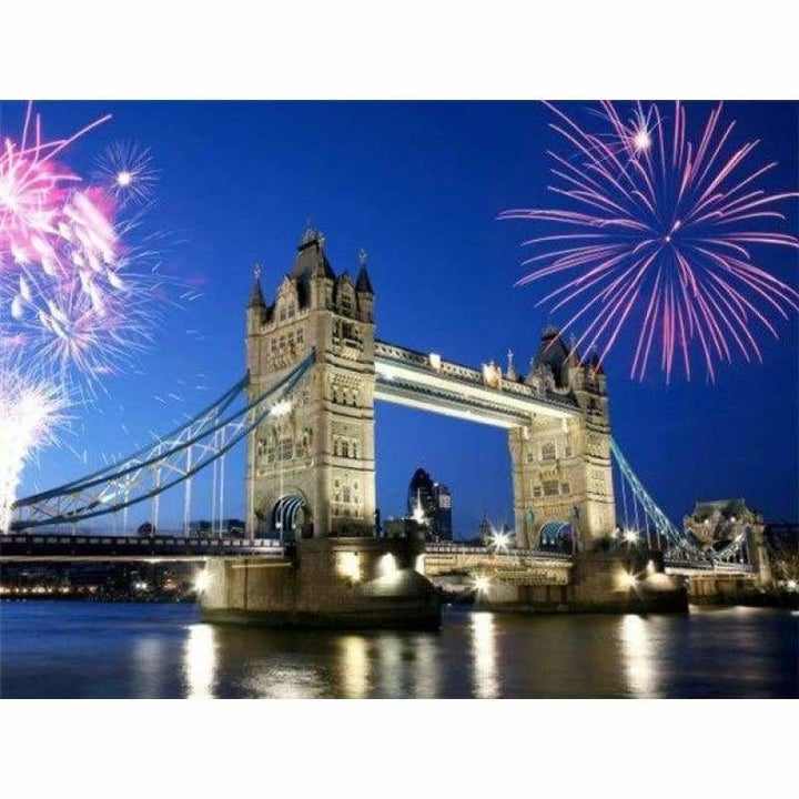 Full Drill - 5D DIY Diamond Painting Kits Dream City Fireworks Show London Bridge - NEEDLEWORK KITS