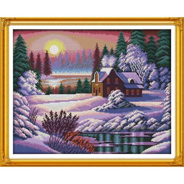 Dusk snow-covered landscape