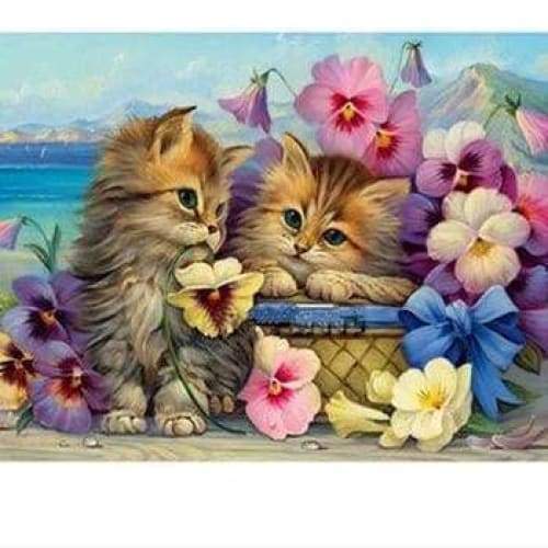 Flowers And Cat- Full Drill Diamond Painting - Special Order