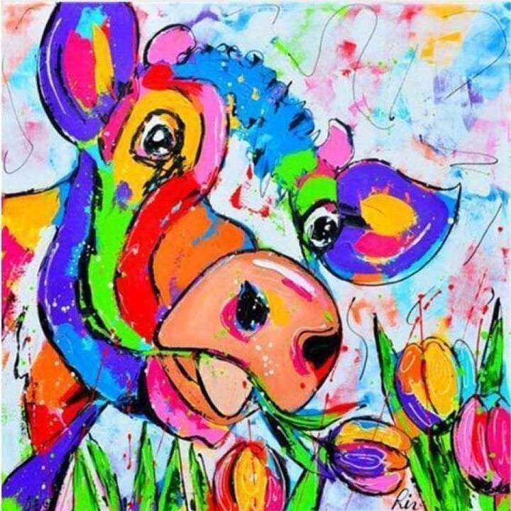 Full Drill - 5D Diamond Painting Kits Colorful Cow Flowers