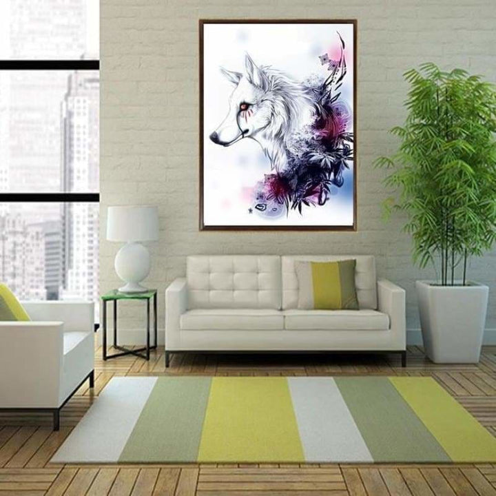 Full Drill - 5D Diamond Painting Kits Watercolor White Wolf 
