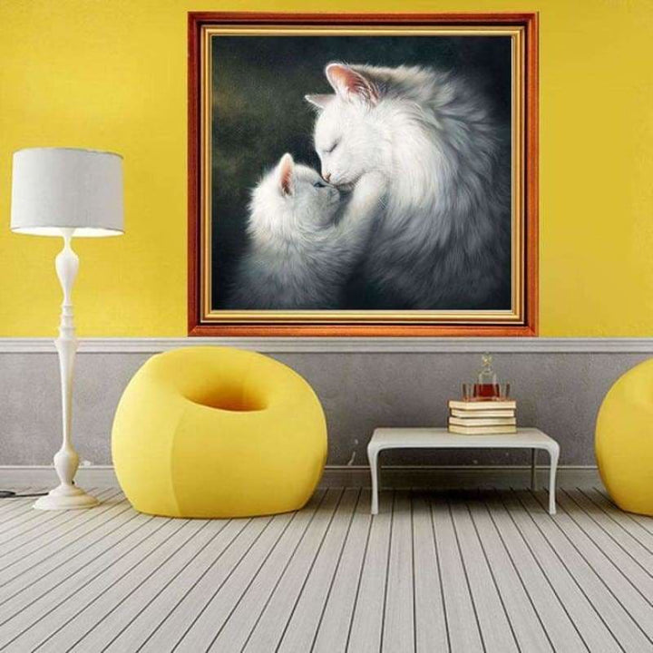 Full Drill - 5D Diamond Painting Kits White Cat Mother and 