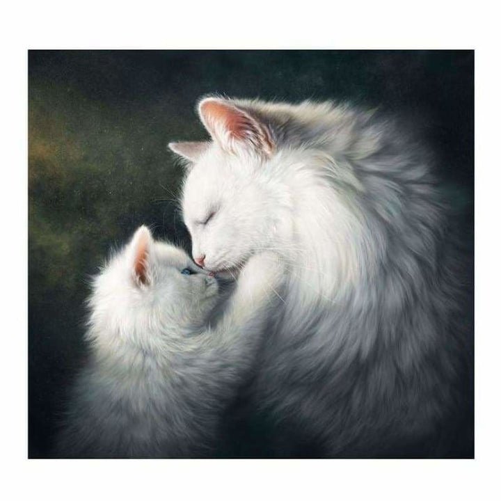 Full Drill - 5D Diamond Painting Kits White Cat Mother and 