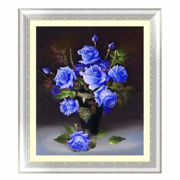 Full Drill - 5D DIY Diamond Painting Kits Blue Roses in Vase