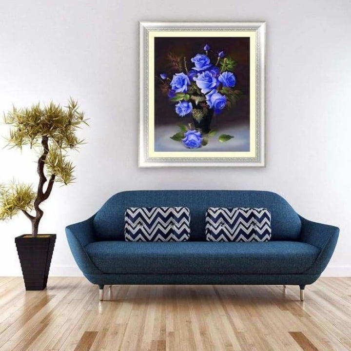 Full Drill - 5D DIY Diamond Painting Kits Blue Roses in Vase