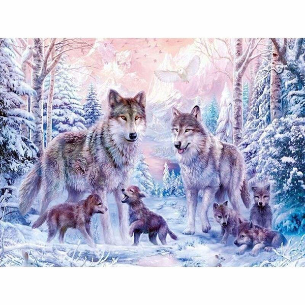 Full Drill - 5D Diy Diamond Painting Kits Forest Wolf Family