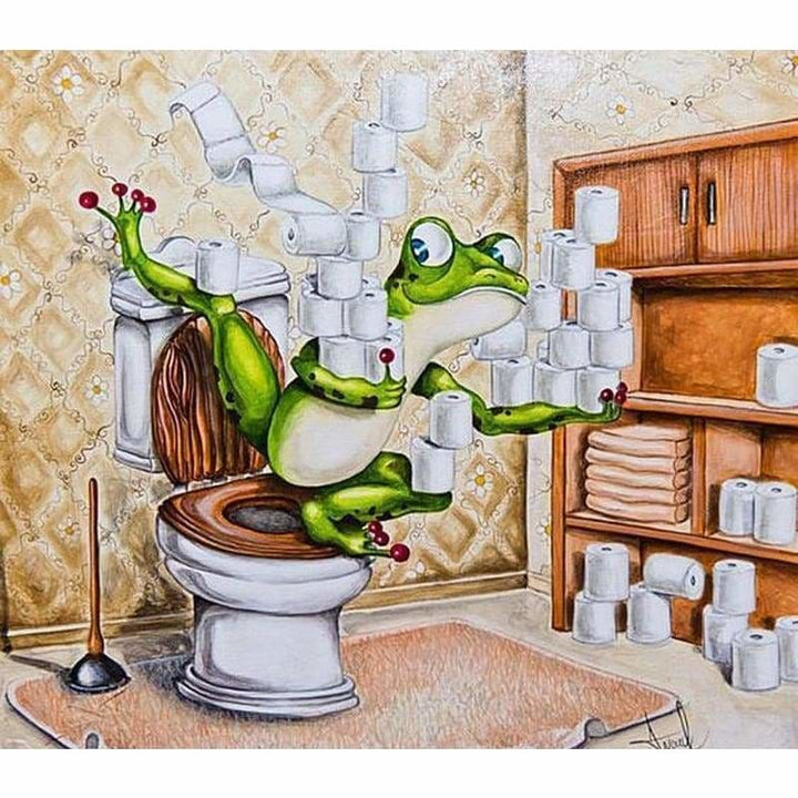 Full Drill - 5D DIY Diamond Painting Kits Funny Frog Toilet 