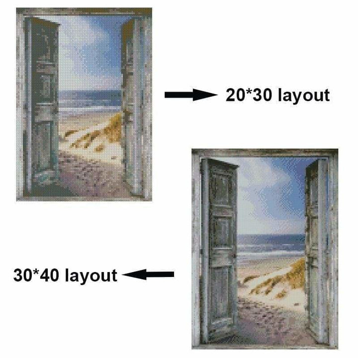Full Drill - 5D DIY Diamond Painting Kits Scene out of Vintage Door To The Beach - NEEDLEWORK KITS