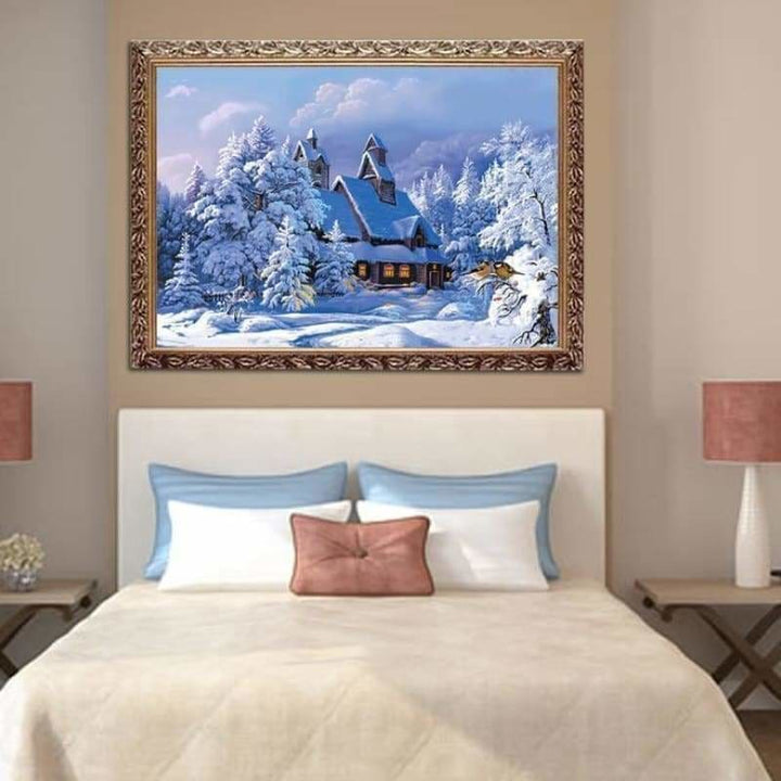 Full Drill - 5D DIY Diamond Painting Kits Snowy Cottage In 