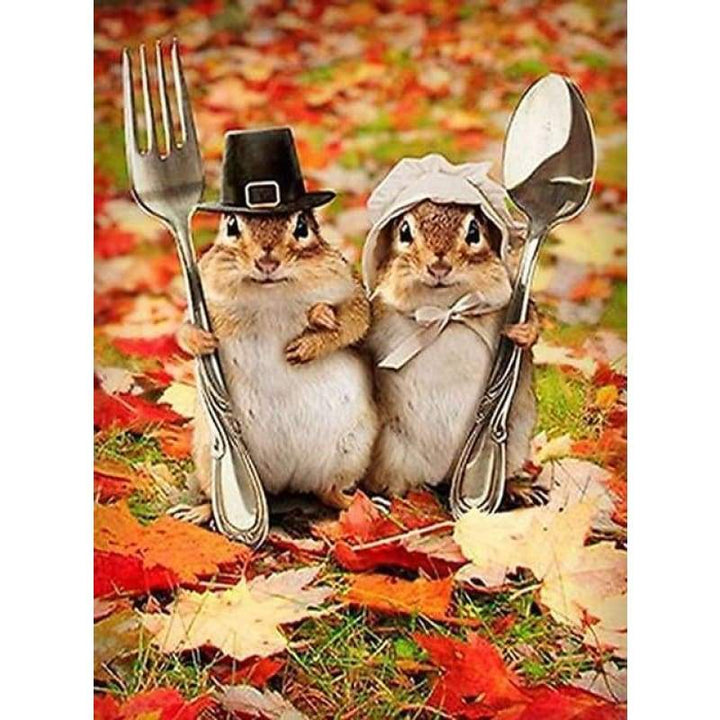 Full Drill - 5D DIY Diamond Painting Kits Funny Autumn Cute Squirrels Couple - NEEDLEWORK KITS