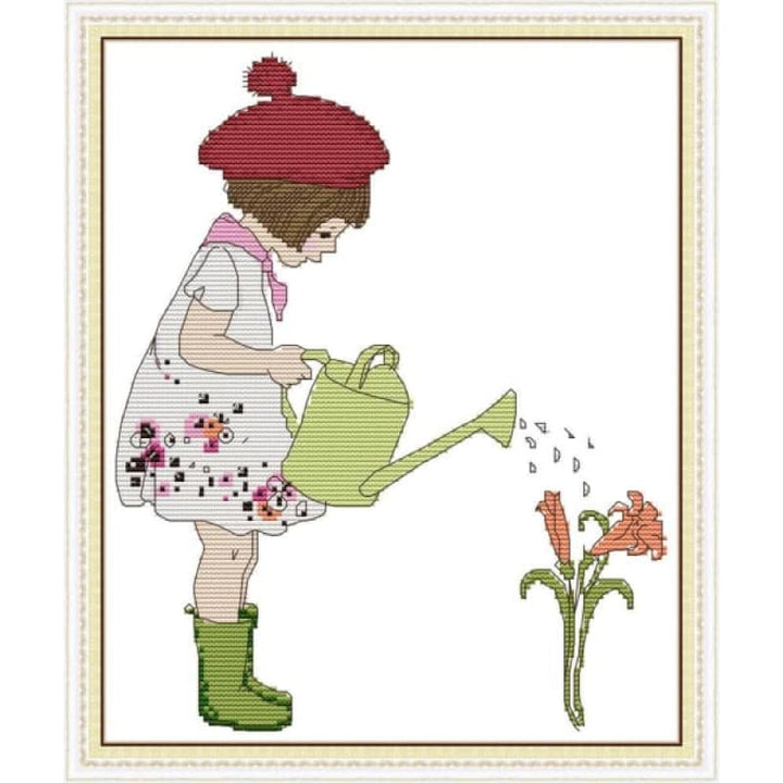 Girl watering flowers 2