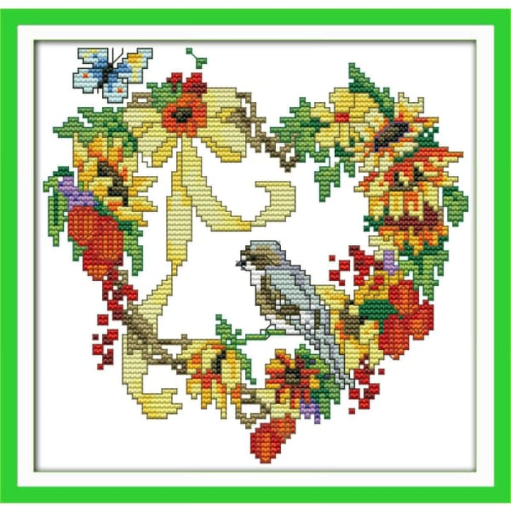 Heart-shaped wreath with the birds
