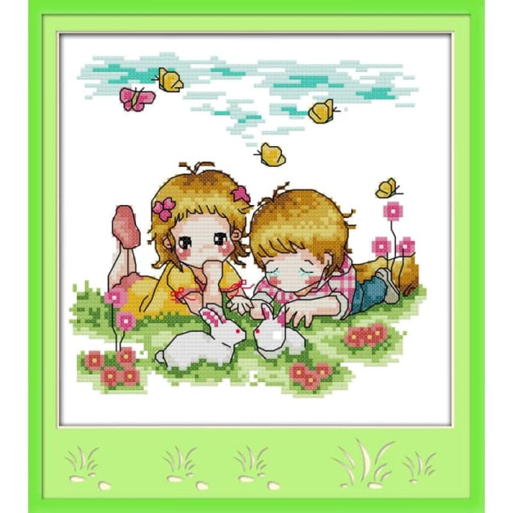 Lovers lying together in a meadow