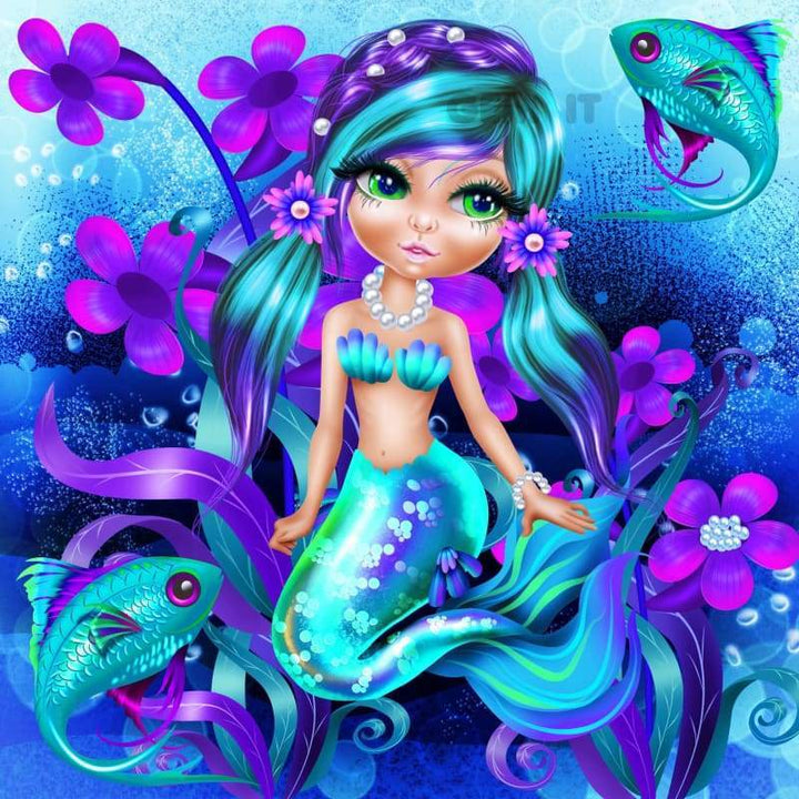Mermaid & Fish. Full Drill Diamond Painting - Full Drill 