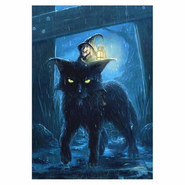 Full Drill - 5D DIY Diamond Painting Kits Halloween Bad Witch Cat in a Rainy Night - NEEDLEWORK KITS