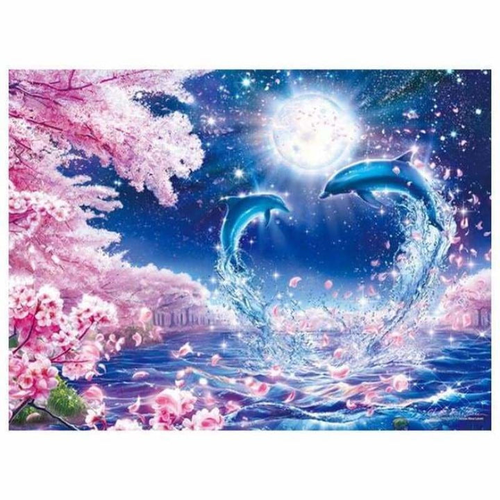 Full Drill - 5D DIY Diamond Painting Kits Artistic Moon Loving Dolphin - NEEDLEWORK KITS