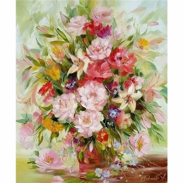 Oil Painting Style Beautiful Pink Flower Full Drill - 5D Diy