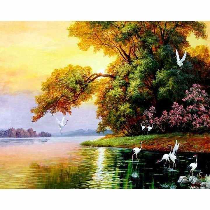 Full Drill - 5D Diamond Painting Kits Crane And Swans In the Lake - NEEDLEWORK KITS